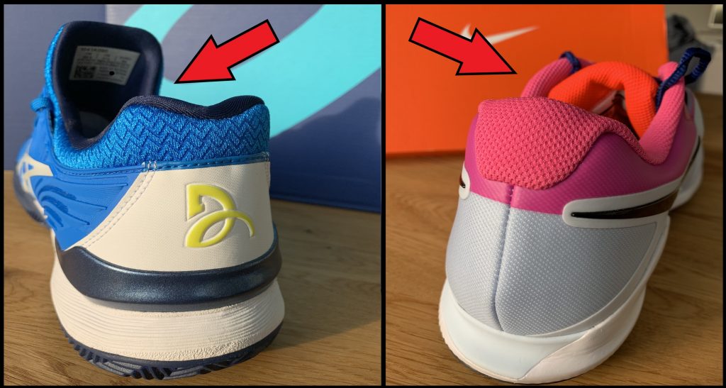Hier der Vergleich zwischen Bootie oder Socks Konstruktion gegenüber dem typischen Tennisschuh mit Zunge.